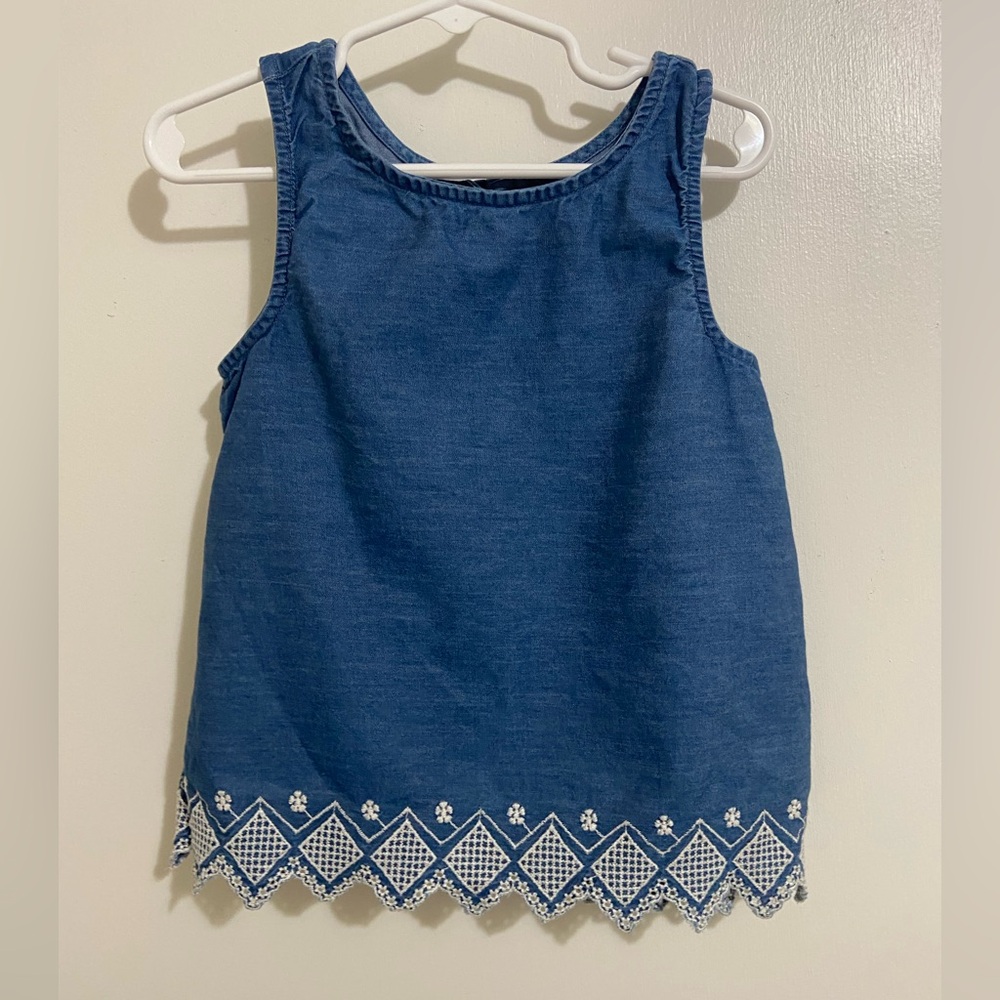 Blue Sleeveless Kids Top with White Trim size 5t